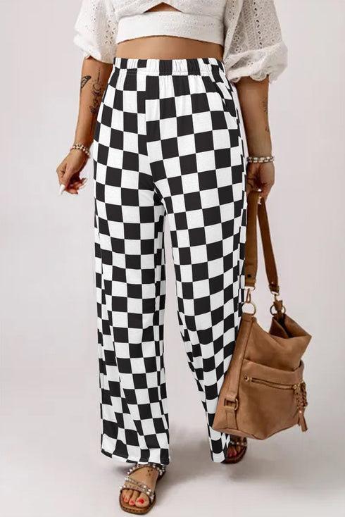Southern Belle Checked Print High Waist Wide Leg Pants