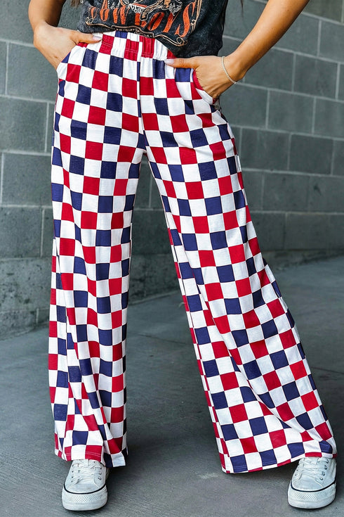 Southern Belle Checked Print High Waist Wide Leg Pants