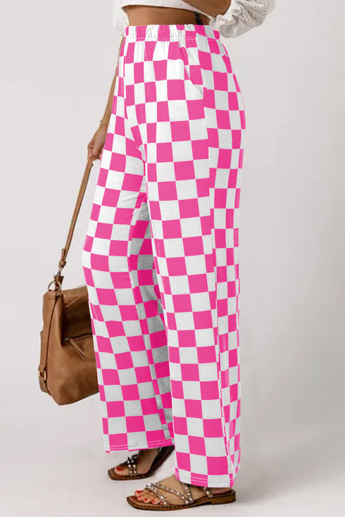 Southern Belle Checked Print High Waist Wide Leg Pants