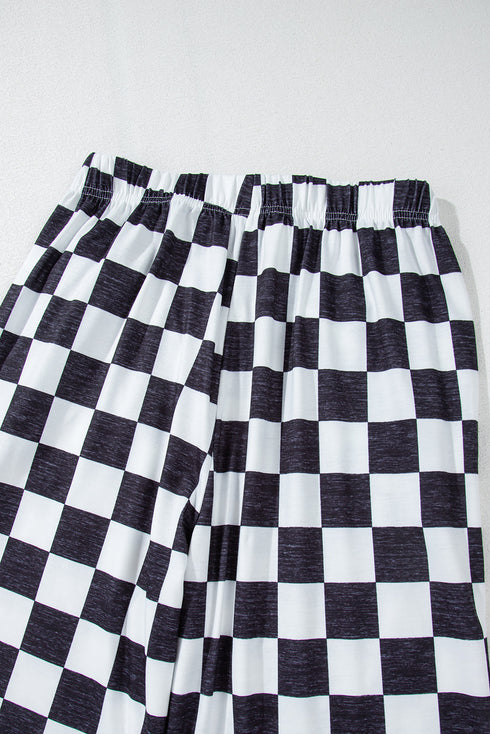 Southern Belle Checked Print High Waist Wide Leg Pants