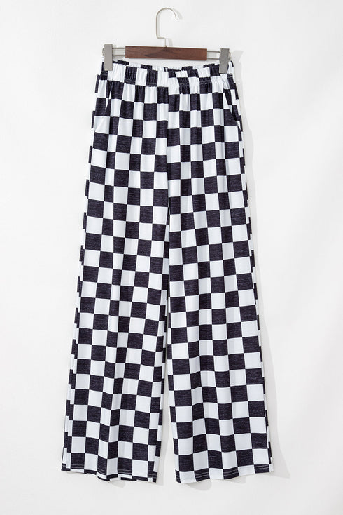 Southern Belle Checked Print High Waist Wide Leg Pants