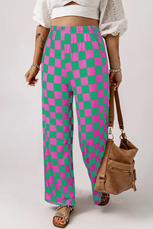 Southern Belle Checked Print High Waist Wide Leg Pants