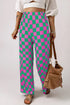 Southern Belle Checked Print High Waist Wide Leg Pants