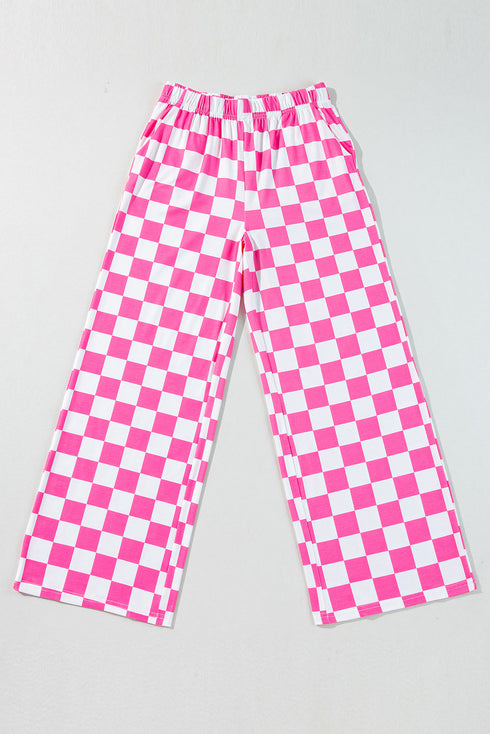 Southern Belle Checked Print High Waist Wide Leg Pants