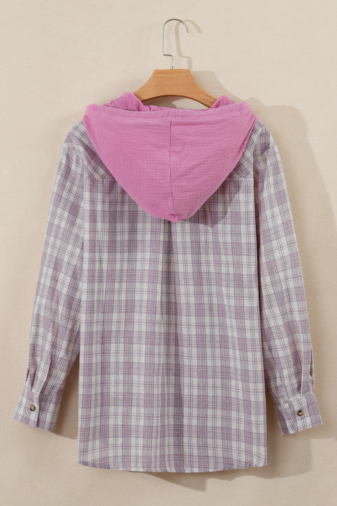 Southern Belle Checkered Plaid Loose Fit Hooded Shacket