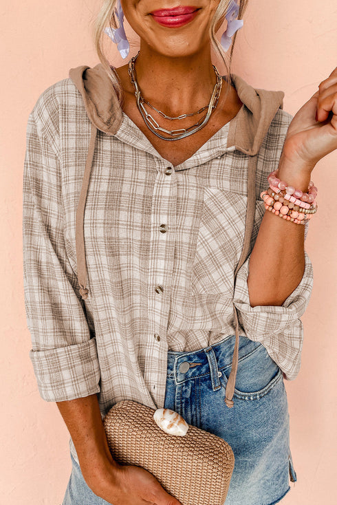 Southern Belle Checkered Plaid Loose Fit Hooded Shacket