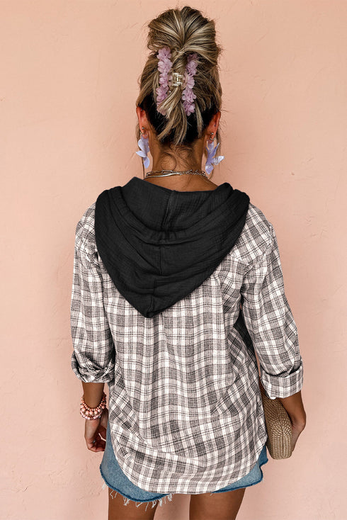 Southern Belle Checkered Plaid Loose Fit Hooded Shacket
