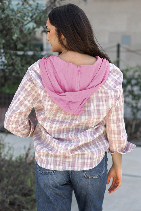 Southern Belle Checkered Plaid Loose Fit Hooded Shacket