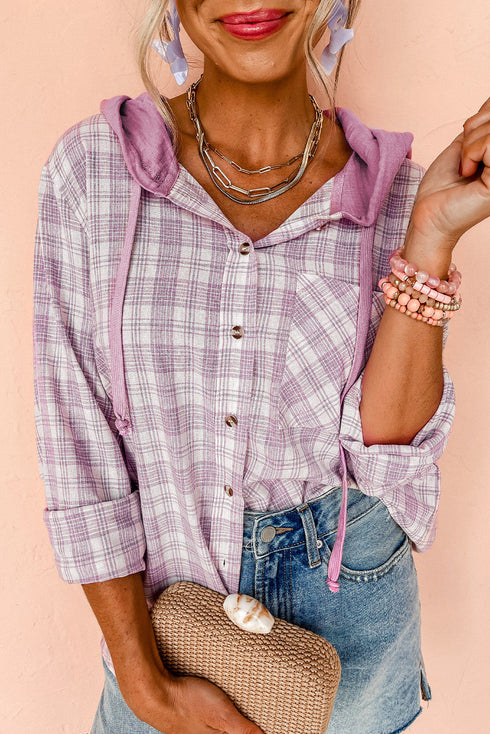 Southern Belle Checkered Plaid Loose Fit Hooded Shacket