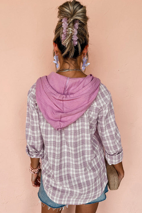 Southern Belle Checkered Plaid Loose Fit Hooded Shacket