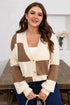 Southern Belle Checkered Print Ribbed Knit Cardigan