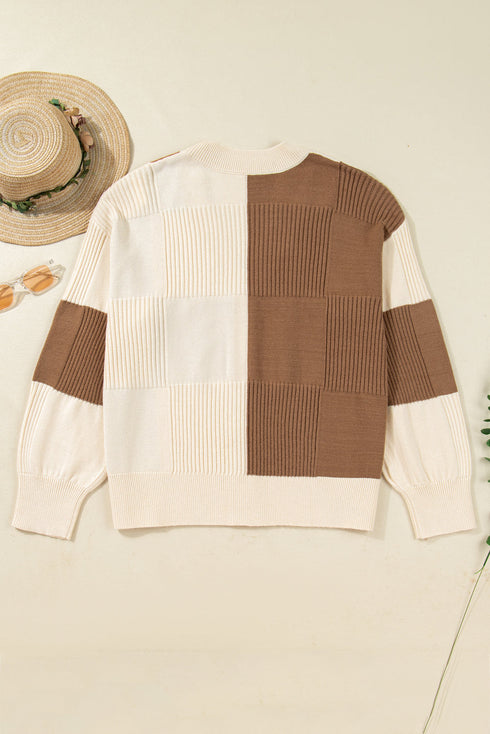Southern Belle Checkered Print Ribbed Knit Cardigan