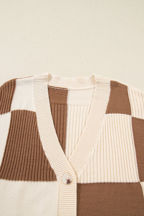 Southern Belle Checkered Print Ribbed Knit Cardigan