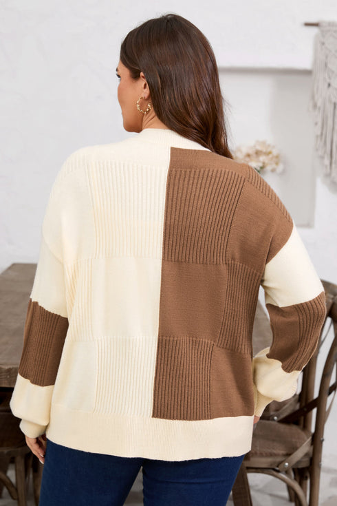 Southern Belle Checkered Print Ribbed Knit Cardigan
