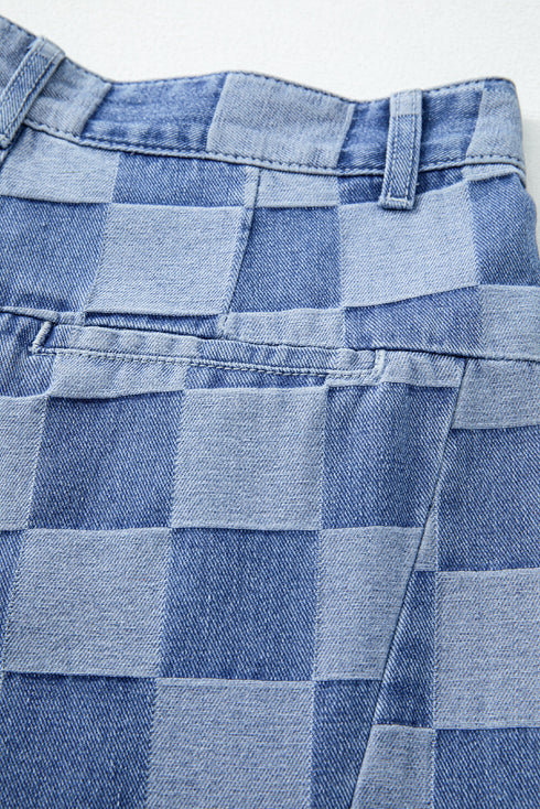 Southern Belle Checkered Print Wide Leg Denim Jeans