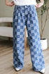Southern Belle Checkered Print Wide Leg Denim Jeans