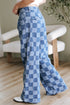 Southern Belle Checkered Print Wide Leg Denim Jeans