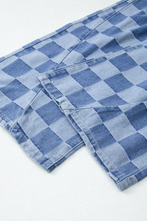 Southern Belle Checkered Print Wide Leg Denim Jeans