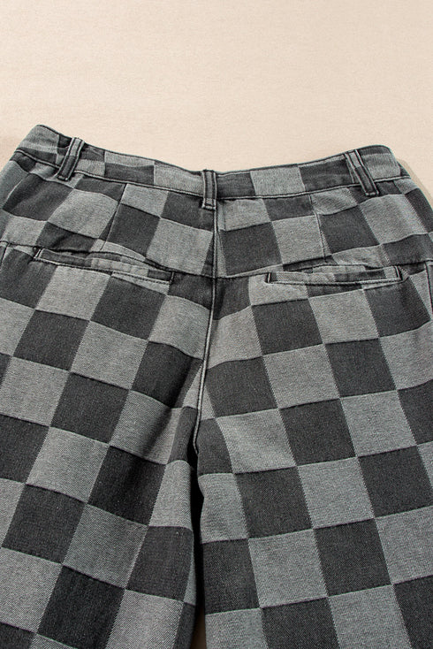 Southern Belle Checkered Print Wide Leg Denim Jeans