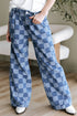 Southern Belle Checkered Print Wide Leg Denim Jeans