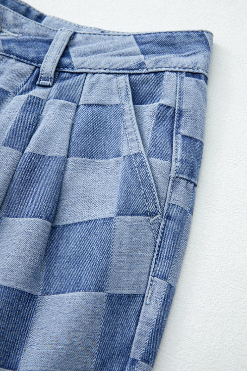 Southern Belle Checkered Print Wide Leg Denim Jeans