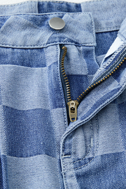 Southern Belle Checkered Print Wide Leg Denim Jeans