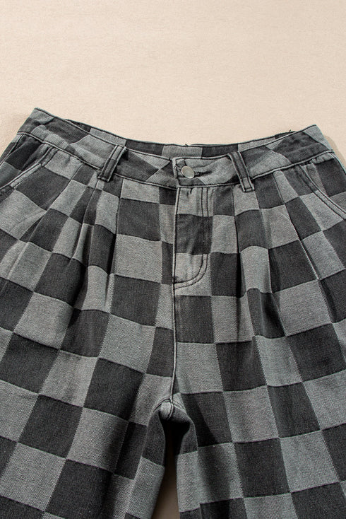 Southern Belle Checkered Print Wide Leg Denim Jeans