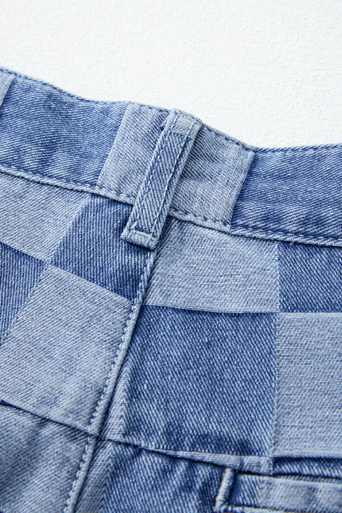 Southern Belle Checkered Print Wide Leg Denim Jeans