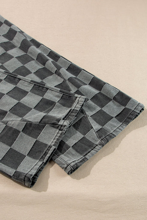 Southern Belle Checkered Print Wide Leg Denim Jeans