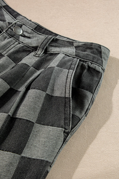 Southern Belle Checkered Print Wide Leg Denim Jeans