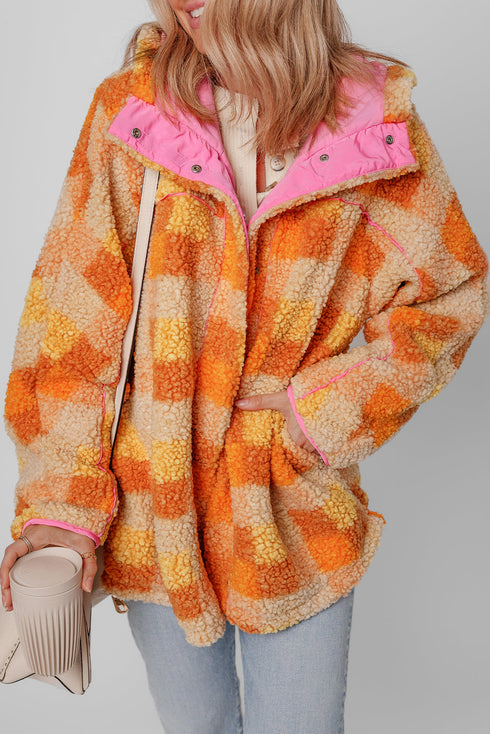 Southern Belle Checkered Sherpa Fleece Hooded Jacket