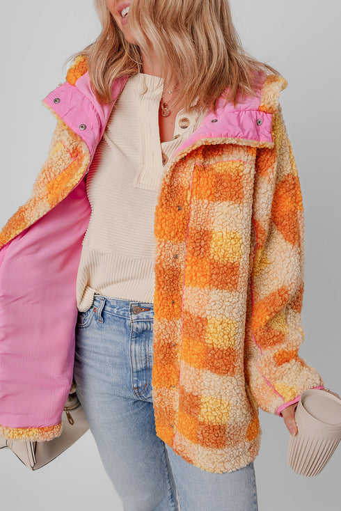 Southern Belle Checkered Sherpa Fleece Hooded Jacket