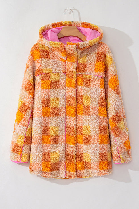 Southern Belle Checkered Sherpa Fleece Hooded Jacket