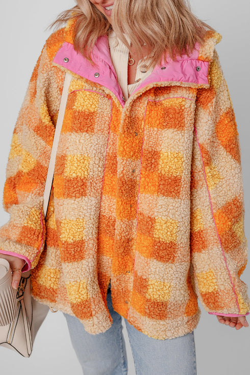 Southern Belle Checkered Sherpa Fleece Hooded Jacket