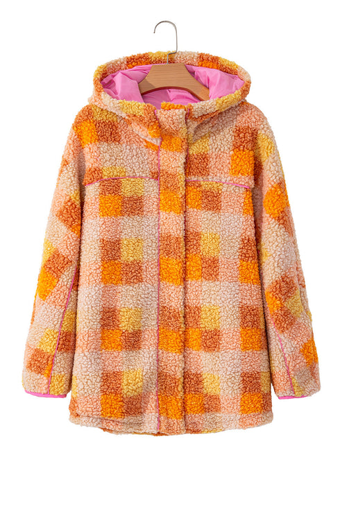 Southern Belle Checkered Sherpa Fleece Hooded Jacket