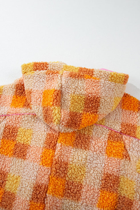 Southern Belle Checkered Sherpa Fleece Hooded Jacket