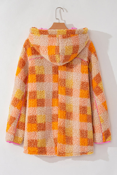 Southern Belle Checkered Sherpa Fleece Hooded Jacket