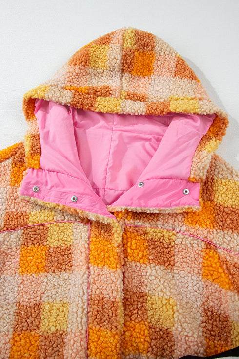 Southern Belle Checkered Sherpa Fleece Hooded Jacket