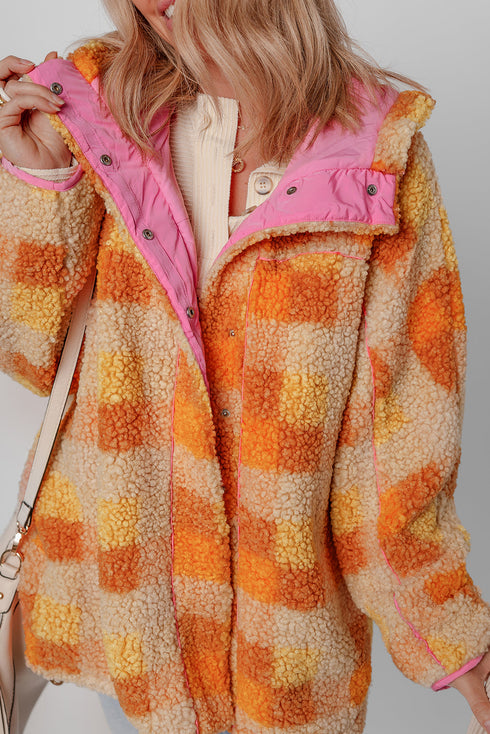 Southern Belle Checkered Sherpa Fleece Hooded Jacket