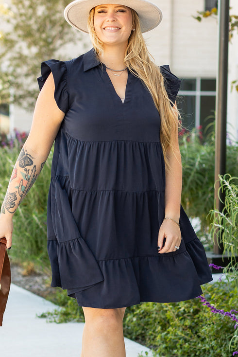 Southern Belle Collared Ruffle Sleeve Tiered Mini Dress