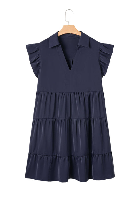 Southern Belle Collared Ruffle Sleeve Tiered Mini Dress