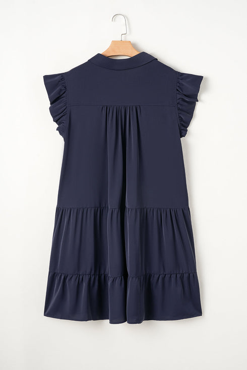 Southern Belle Collared Ruffle Sleeve Tiered Mini Dress