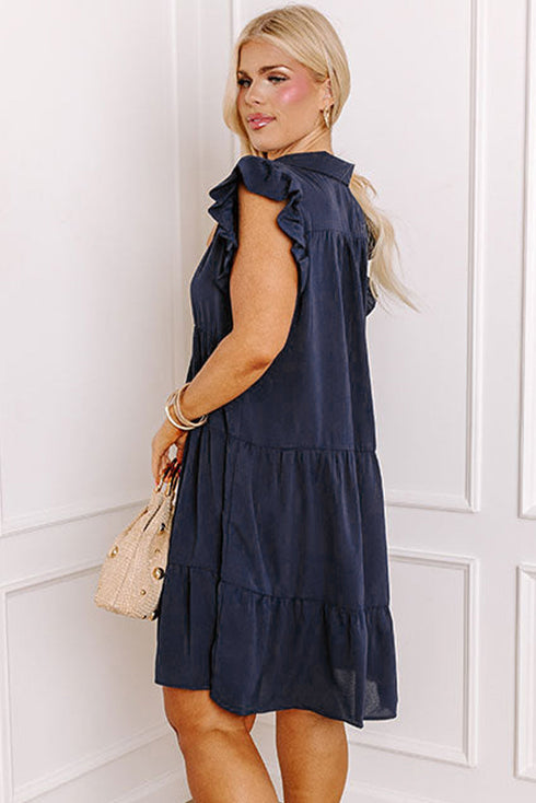 Southern Belle Collared Ruffle Sleeve Tiered Mini Dress