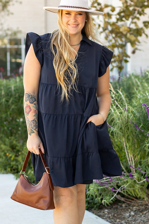Southern Belle Collared Ruffle Sleeve Tiered Mini Dress