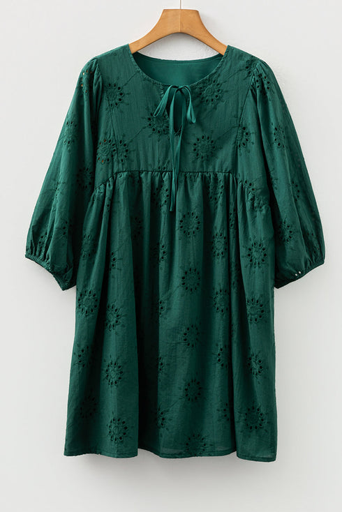 Southern Belle Embroidered Eyelet Puff Sleeve Mini Dress