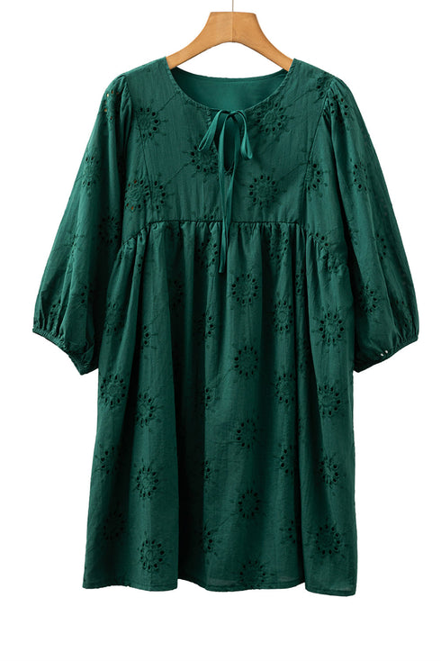 Southern Belle Embroidered Eyelet Puff Sleeve Mini Dress