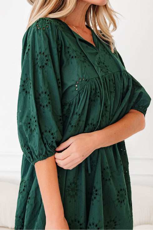 Southern Belle Embroidered Eyelet Puff Sleeve Mini Dress