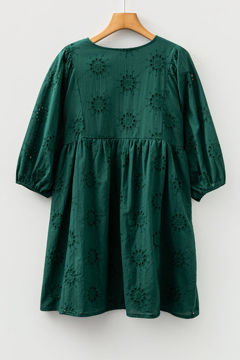 Southern Belle Embroidered Eyelet Puff Sleeve Mini Dress