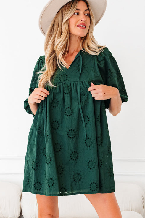 Southern Belle Embroidered Eyelet Puff Sleeve Mini Dress