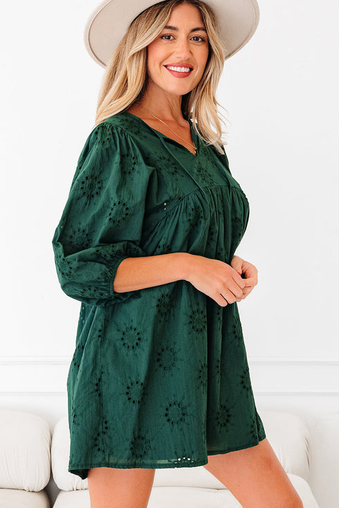 Southern Belle Embroidered Eyelet Puff Sleeve Mini Dress